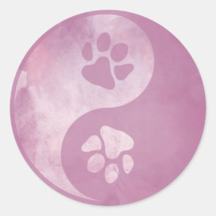 Yin Yang Paw Pink Ronde Sticker