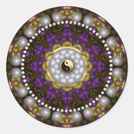 Yin Yang Pearl Paarse Gouden Geometrie Mandala Ronde Sticker