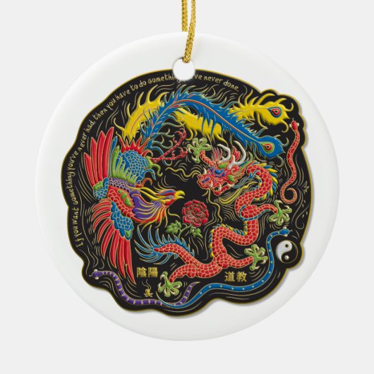 Yin Yang Phoenix en Dragon Kerstversiering Keramisch Ornament (Voorkant)