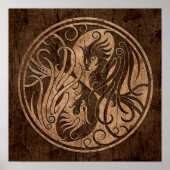 Yin Yang Phoenix met het effect van houtkorrels Poster (Voorkant)