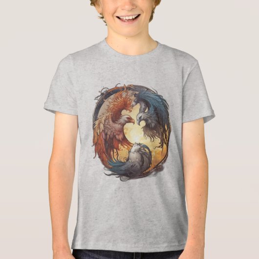 Yin Yang Phoenix – Wedergeboorte door Balans Tri-Blend Shirt (Voorkant)