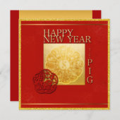 Yin Yang Pig Papercut Chinees Jaar 2019 Square Inv Kaart (Voorkant / Achterkant)
