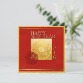 Yin Yang Pig Papercut Chinees Jaar 2019 Square Inv Kaart (Staand voorkant)