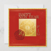 Yin Yang Pig Papercut Chinees Jaar 2019 Square Inv Kaart (Voorkant)