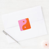 Yin Yang Pink en Oranje Vierkante Sticker (Envelop)