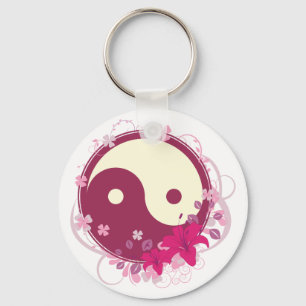 Yin Yang Pink Floral Sleutelhanger