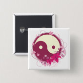 Yin Yang Pink Floral Vierkante Button 5,1 Cm (Voorkant /achterkant)