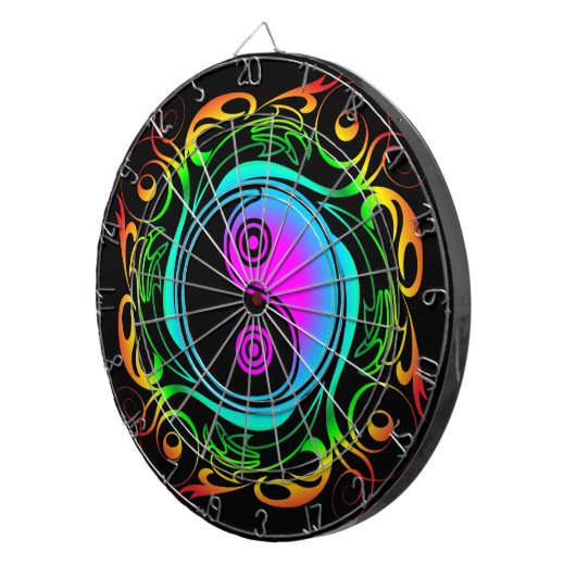 Yin Yang Psychedelic Rainbow-Tattoo Dartbord (Voorkant Rechts)