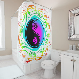 Yin Yang Psychedelic Rainbow-Tattoo Douchegordijn