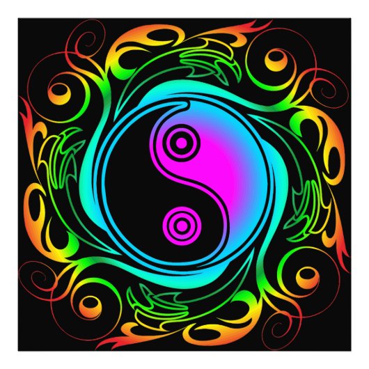 Yin Yang Psychedelic Rainbow-Tattoo Foto Afdruk (Voorkant)