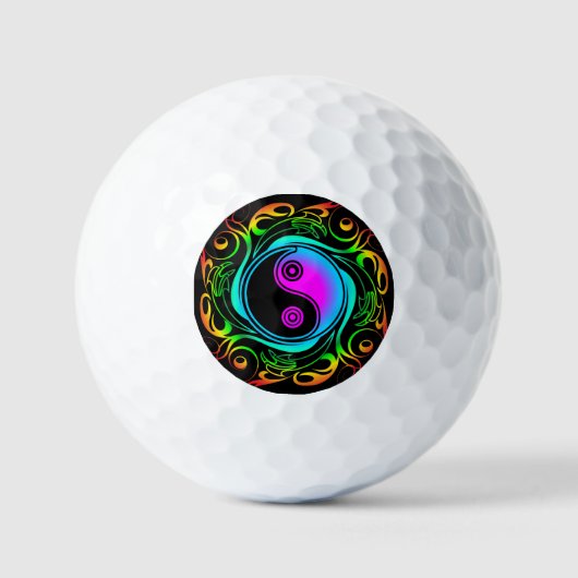 Yin Yang Psychedelic Rainbow-Tattoo Golfballen (Voorkant)