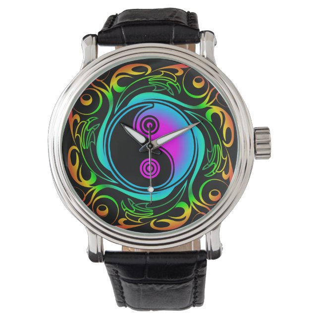 Yin Yang Psychedelic Rainbow-Tattoo Horloge (Voorkant)