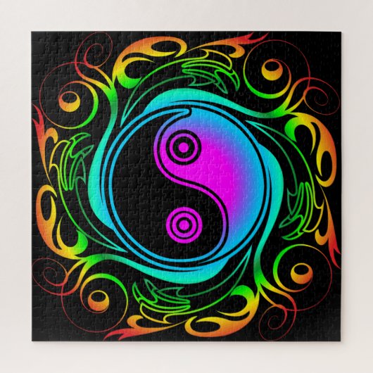 Yin Yang Psychedelic Rainbow-Tattoo Legpuzzel (Verticaal)