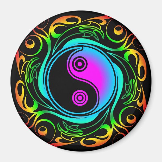 Yin Yang Psychedelic Rainbow-Tattoo Magneet (Voorkant)