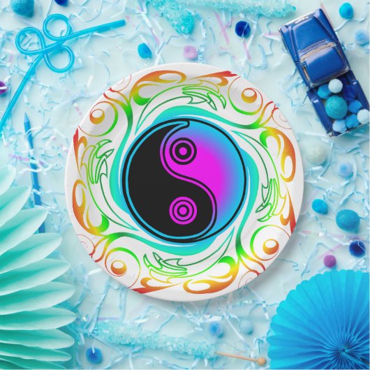 Yin Yang Psychedelic Rainbow-Tattoo Papieren Bordje (Feest)