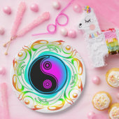 Yin Yang Psychedelic Rainbow-Tattoo Papieren Bordje (Feest)