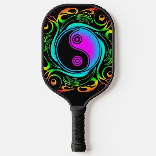 Yin Yang Psychedelic Rainbow-Tattoo Pickleball Paddle (Voorkant)