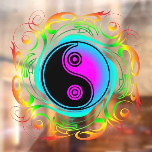 Yin Yang Psychedelic Rainbow-Tattoo Raamsticker (Vel 2)