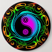 Yin Yang Psychedelic Rainbow-Tattoo Ronde Button 6,0 Cm (Voorkant)