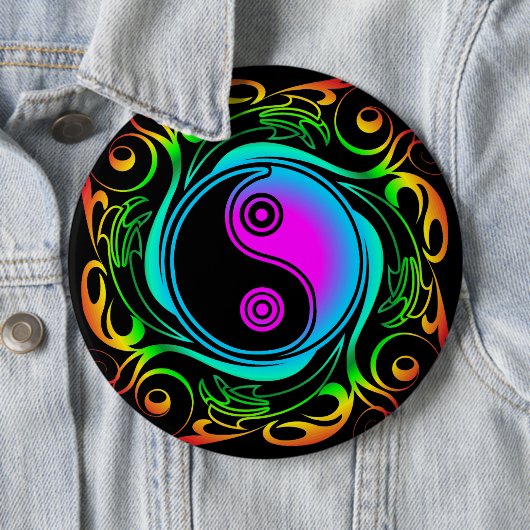 Yin Yang Psychedelic Rainbow-Tattoo Ronde Button 6,0 Cm (In situ)