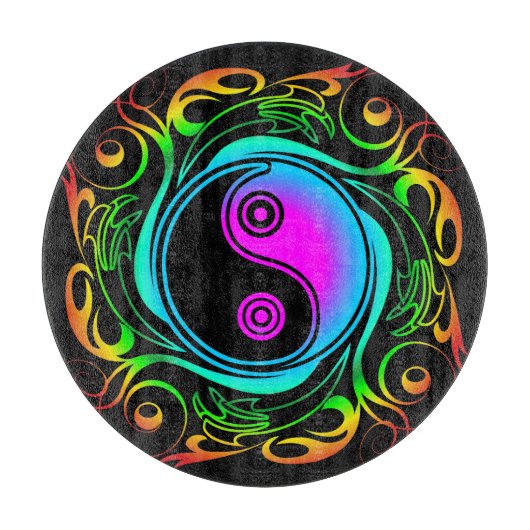 Yin Yang Psychedelic Rainbow-Tattoo Snijplank (Voorkant)