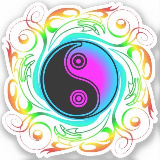 Yin Yang Psychedelic Rainbow-Tattoo Sticker (Voorkant)