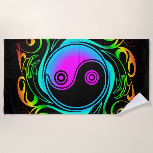 Yin Yang Psychedelic Rainbow-Tattoo Strandlaken (Voorkant)