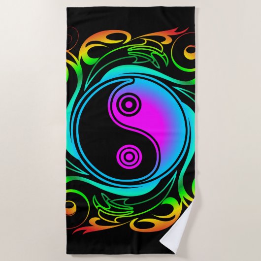 Yin Yang Psychedelic Rainbow-Tattoo Strandlaken (Voorkant)