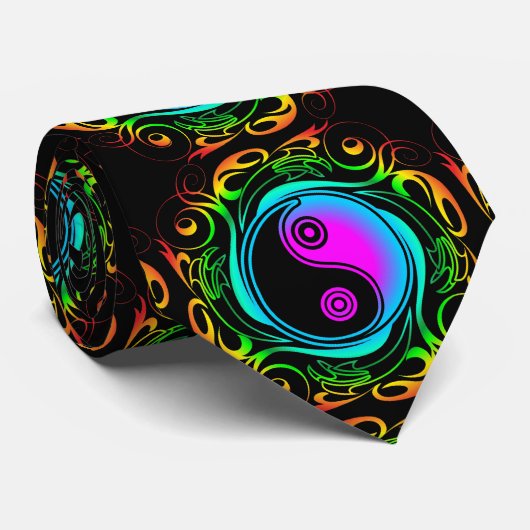 Yin Yang Psychedelic Rainbow-Tattoo Stropdas (Opgerold)