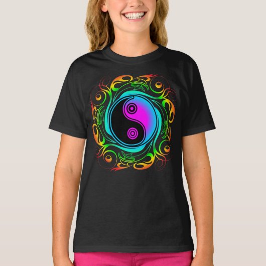 Yin Yang Psychedelic Rainbow-Tattoo T-shirt (Voorkant)