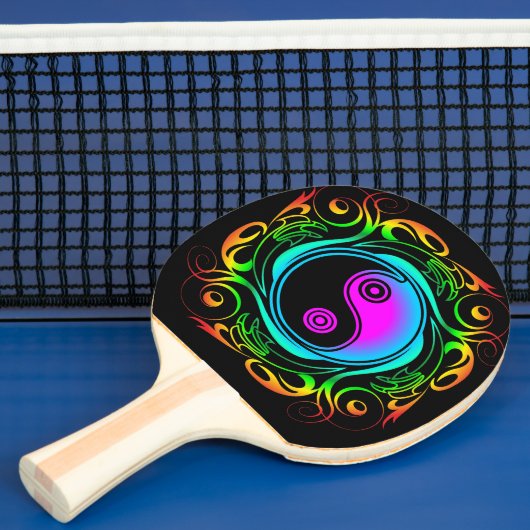 Yin Yang Psychedelic Rainbow-Tattoo Tafeltennisbatje (Insitu)