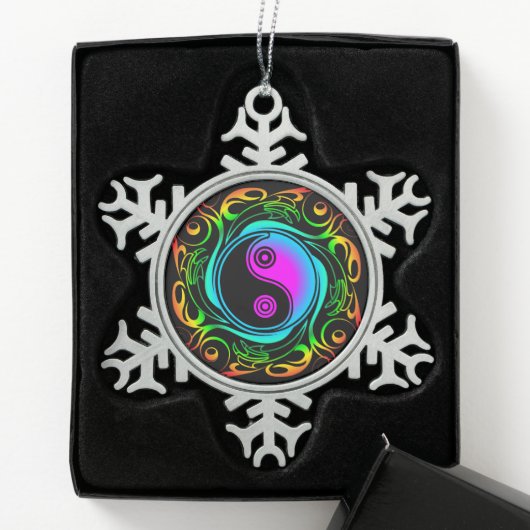 Yin Yang Psychedelic Rainbow-Tattoo Tin Sneeuwvlok Ornament (Kistje)