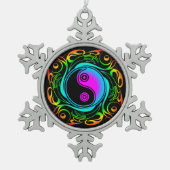 Yin Yang Psychedelic Rainbow-Tattoo Tin Sneeuwvlok Ornament (Voorkant)