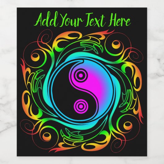 Yin Yang Psychedelic Rainbow-Tattoo Wijn Etiket (Enkel label)