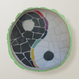 Yin Yang Rainbow Mosaic Yoga Round Pillow Rond Kussen