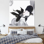 Yin Yang Ranchu Gouden Vis Zwart Wit Canvas Afdruk (Insitu (Slaapkamer))