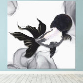 Yin Yang Ranchu Gouden Vis Zwart Wit Canvas Afdruk (Insitu (Houten vloer))