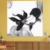Yin Yang Ranchu Gouden Vis Zwart Wit Canvas Afdruk (Insitu (Woonkamer))