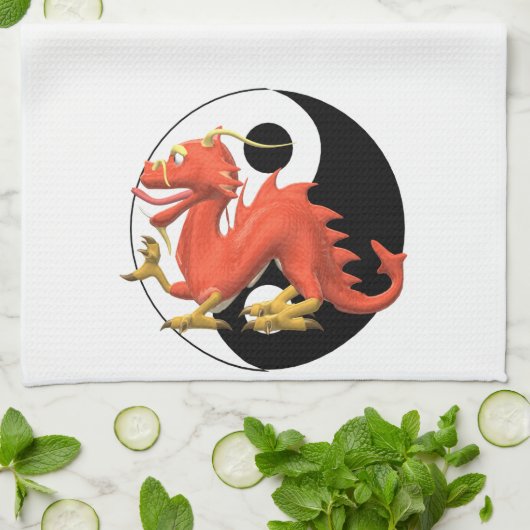 Yin-yang Red Dragon Theedoek (Gevouwen)