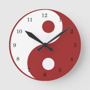 Yin Yang Red en White Symbol Clock Ronde Klok
