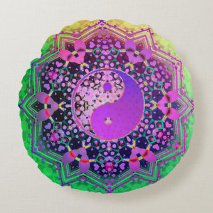 Yin Yang Regenboog Liefde Geometrie Rond Kussen