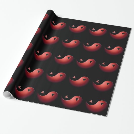 yin yang - rood cadeaupapier (Uitgerold)