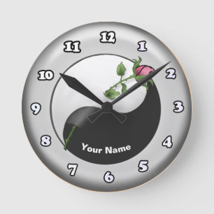 Yin Yang Roos Clock Ronde Klok