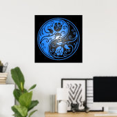 Yin Yang Rozen, blauw en zwart Poster (Thuiskantoor)