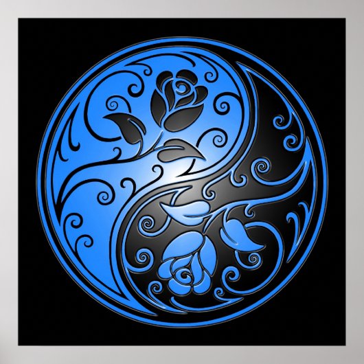 Yin Yang Rozen, blauw en zwart Poster (Voorkant)