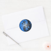 Yin Yang Rozen, blauw en zwart Ronde Sticker (Envelop)