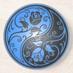 Yin Yang Rozen, blauw en zwart Zandsteen Onderzetter