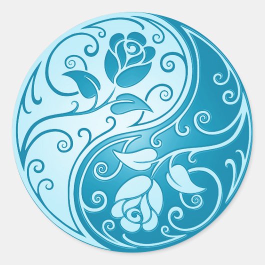 Yin Yang Rozen, blauw Ronde Sticker (Voorkant)