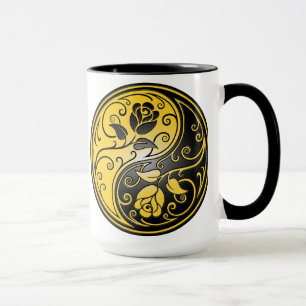 Yin Yang Rozen, geel en zwart Mok