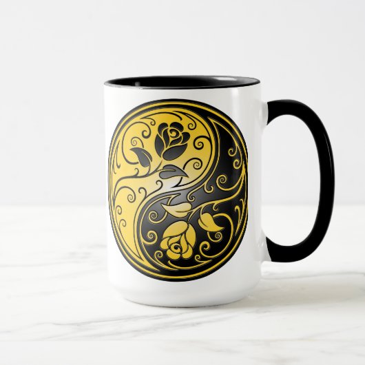 Yin Yang Rozen, geel en zwart Mok (Rechts)